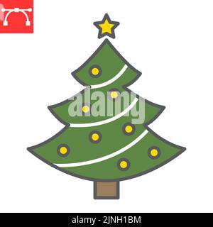 Icona linea colore albero di Natale, albero di Capodanno e vacanza, icona vettore abete, grafica vettoriale, segno di contorno con tratto modificabile, eps 10. Illustrazione Vettoriale