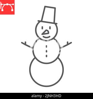 Icona linea Snowman, Natale e vacanza, icona vettore Snowman, grafica vettoriale, segno di contorno del tratto modificabile, eps 10. Illustrazione Vettoriale