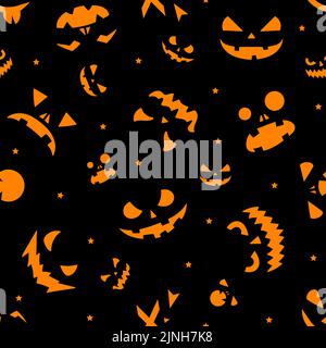 senza cuciture motivo di emozioni di zucche su uno sfondo nero, carta da parati Illustrazione Vettoriale