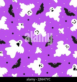 Modello senza cuciture con fantasmi e pipistrelli. Vettore. Illustrazione Vettoriale