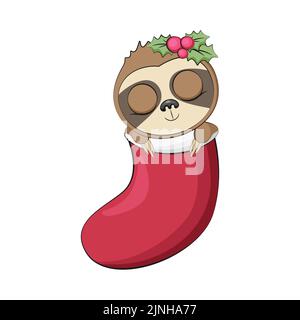 Cute natale sloth. Vacanze invernali. Illustrazione Vettoriale