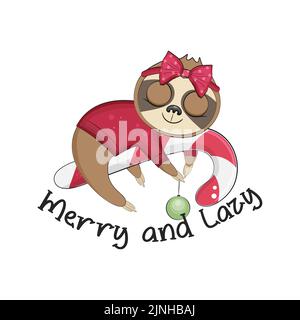 Cute natale sloth. Vacanze invernali. Illustrazione Vettoriale