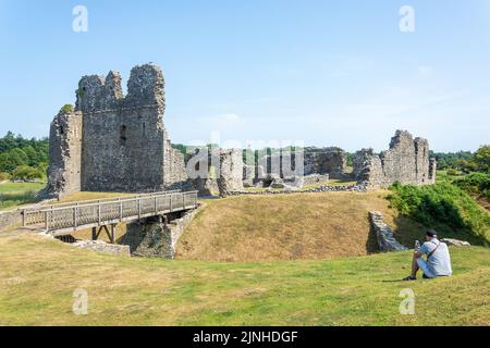 Rovine del castello di pietra normanna, Castello di Ogmore, Ogmore, vale of Glamorgan (Bro Morgannwg), Galles (Cymru), Regno Unito Foto Stock