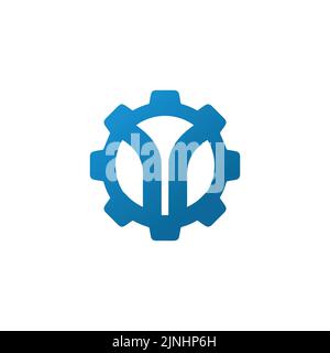 Disegno di illustrazione dell'icona vettoriale del modello del logo dell'ingranaggio Illustrazione Vettoriale