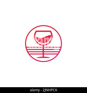Logo vino rosso in vetro su sfondo bianco Illustrazione Vettoriale