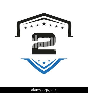Modello vettoriale con logo Shield per uso automobilistico Letter 2. Simbolo del logo di trasporto Illustrazione Vettoriale