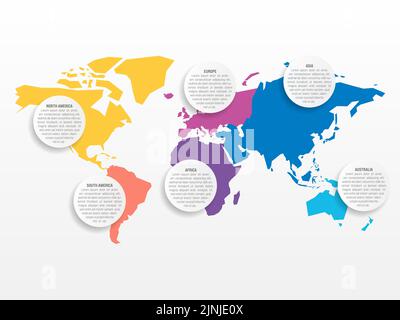 Mappa del mondo e infografica dei continenti Illustrazione Vettoriale