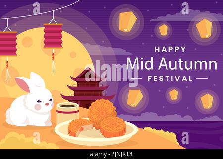 Flat festa di metà autunno illustrazione.eps Illustrazione Vettoriale