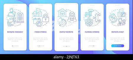 Modelli di lavoro ibridi schermata dell'app mobile di onboarding in gradiente blu Illustrazione Vettoriale