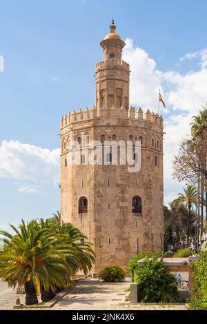 Torre del Oro 13th ° secolo a Siviglia, Andalusia, Spagna Foto Stock