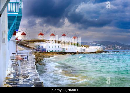Isola di Mykonos Cyclades,Grecia,Europa Mar Egeo,Mediterraneo Foto Stock