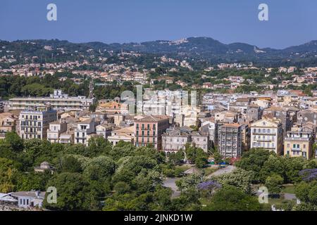 Vista aerea dall'antica fortezza veneziana nella città di Corfù, su un'isola greca di Corfù Foto Stock