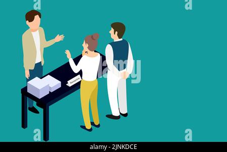 Isometrico maschile che guida alla reception Illustrazione Vettoriale