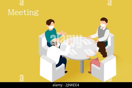 Illustrazione di persone che discutono attraverso una tavola rotonda isometrica Illustrazione Vettoriale