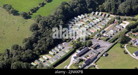 Veduta aerea del Winksley Banks Caravan & Lodge Park, un parco caravan vicino Ripon, North Yorkshire Foto Stock