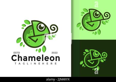 Illustrazione digitale di un logo aziendale Chameleon bianco verde Illustrazione Vettoriale