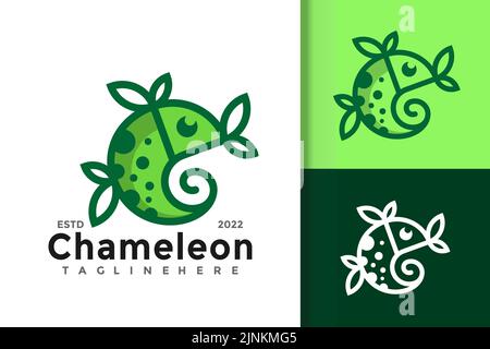 Illustrazione digitale di un logo aziendale Chameleon bianco verde Illustrazione Vettoriale