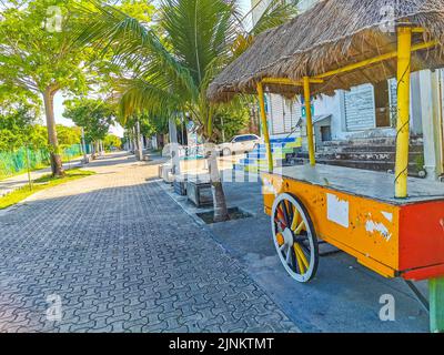 Il negozietto di succo tropicale arancione su ruote a Playa del Carmen Messico Foto Stock