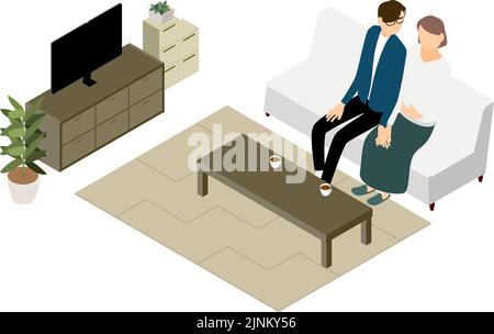 Isometrica, moglie incinta e marito che si rilassano nel soggiorno Illustrazione Vettoriale
