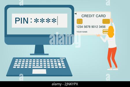 Immagine che richiede un PIN per utilizzare una carta di credito Illustrazione Vettoriale