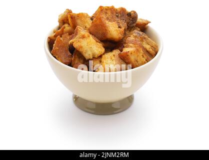 Grattons fatti in casa (cotenna di maiale con confit grasso), spuntino francese di Lione Foto Stock