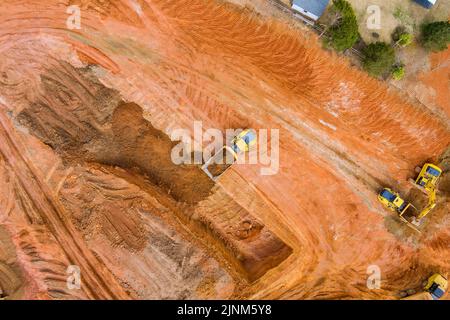 macchina, escavatore, lavori di terra, drohnenflug, macchine, movimento terra Foto Stock