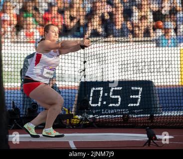 Anna Purchase of England, che gareggia nella finale di Hammer femminile ai Commonwealth Games all'Alexander Stadium di Birmingham, Inghilterra, il 6th agosto 202 Foto Stock