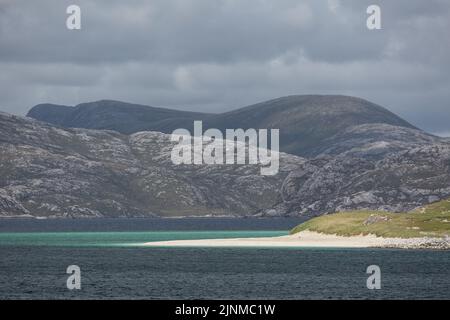 Sound of Scarp, Tráigh Meilein Beach, Hushinish, Harris, Isola di Harris, Ebridi esterne, Western Isles, Scozia, Regno Unito, Gran Bretagna Foto Stock