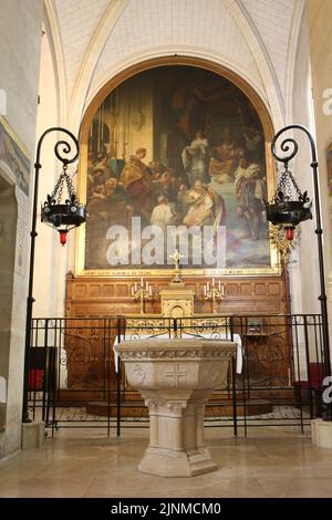 Tableau : Saint Clodoal renonce au Trône et se fait moine. Peinture de Durupt, 1831. Chapelle Saint-Cloud. Durata Eglise Saint-Clodoald. Saint-Cloud. Foto Stock