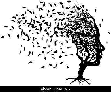Illusione ottica Mamma Donna e Bambino albero volti Illustrazione Vettoriale
