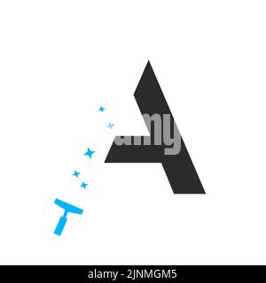 Lettera A concetto di logo per la pulizia della casa per modello vettoriale del simbolo di manutenzione della servitappe Illustrazione Vettoriale