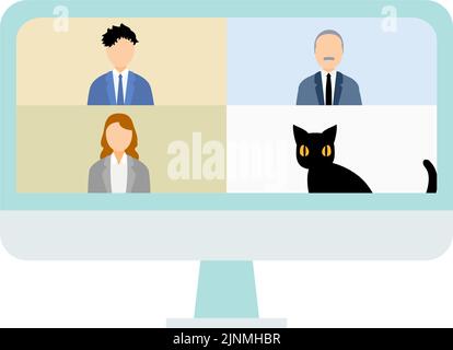 Illustrazione di un gatto in una riunione online Illustrazione Vettoriale