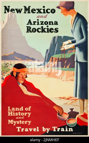 New Mexico e Arizona Rockies - Poster di viaggio (Union Pacific, c.1925). "Terra di storia e mistero". Foto Stock