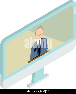 Immagine di entrare a far parte dell'azienda online, saluto del presidente sul monitor, isometrico Illustrazione Vettoriale