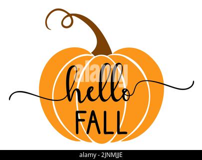 Vettore autunno citazione Ciao caduta con zucca autunno isolato su sfondo bianco. Illustrazione Vettoriale