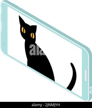 Isometrico, un'illustrazione di un gatto in una riunione online Illustrazione Vettoriale