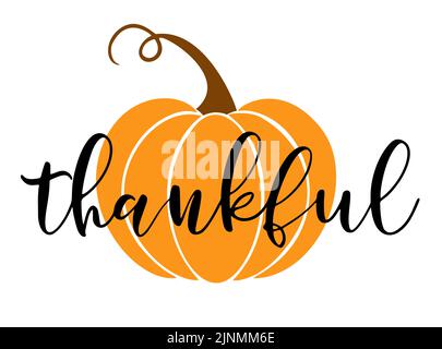 Vettore autunno citazione grazie con zucca autunno isolato su sfondo bianco. Illustrazione Vettoriale