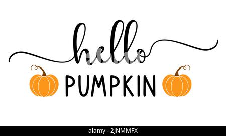Vector autunno quote Ciao zucca con zucca autunno isolato su sfondo bianco. Illustrazione Vettoriale