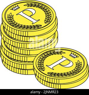 Illustrazione con monete a punti, isometrica Illustrazione Vettoriale