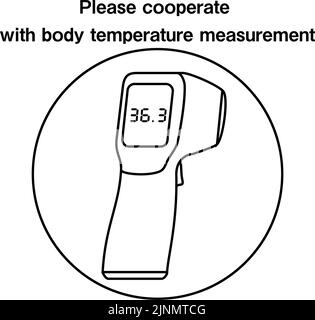 Immagine che raccomanda la misurazione della temperatura corporea con un termometro senza contatto Illustrazione Vettoriale