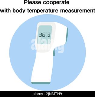 Immagine che raccomanda la misurazione della temperatura corporea con un termometro senza contatto Illustrazione Vettoriale