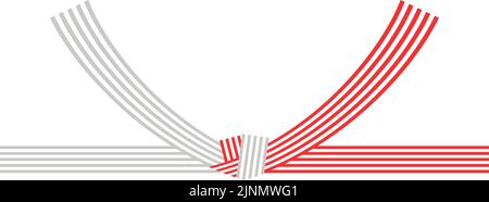 Tradizionale stringa decorativa giapponese, mizuhiki, cinque fili rossi e bianchi, legati in un nodo Illustrazione Vettoriale