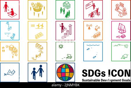 SDGs, 17 gol icone quadrate Illustrazione Vettoriale