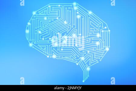 Circuiti elettronici a forma di cervello nell'immagine dell'intelligenza artificiale (ai). Illustrazione Vettoriale