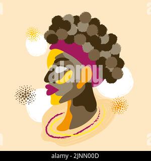 Ritratto astratto della donna afro. Illustrazione vettoriale di bella ragazza africana faccia. Illustrazione Vettoriale