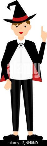 Costume di Halloween, ragazzo in costume mago puntando Illustrazione Vettoriale