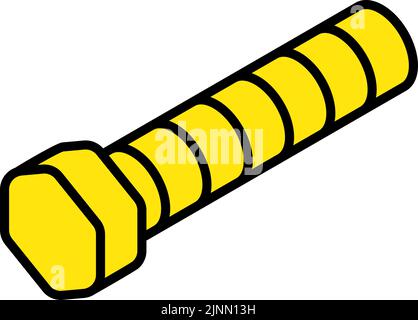 Icona gialla di isometria a bullone semplice, parti scheletriche Illustrazione Vettoriale