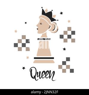 Pezzo della regina degli scacchi. Illustrazione del vettore cartoon. Stampa concettuale vincente Illustrazione Vettoriale
