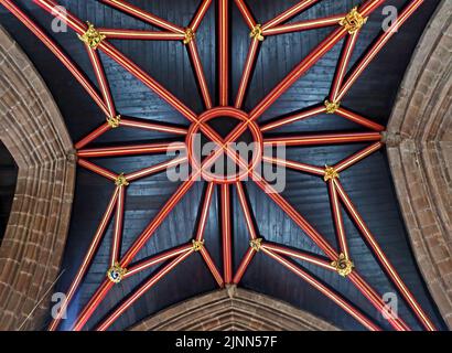 Progetto di soffitto nella chiesa di St Mary, Church Lane, Nantwich, Cheshire, Inghilterra, REGNO UNITO, CW5 5RQ Foto Stock