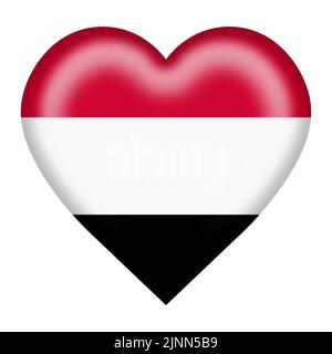 Yemen flag Heart Button 3D illustrazione isolata su bianco con tracciato di ritaglio Foto Stock